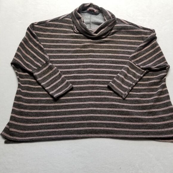 Andree By Unit 1X Top Turtle Neck  Sweater Boxy Dolman Sleeve Brown Pink Stripe - Picture 1 of 9